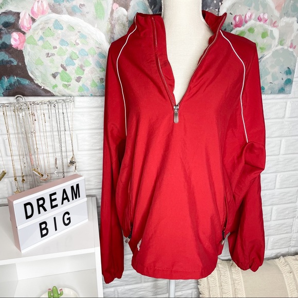 Adidas Red Windbreaker Half Zip Pullover Size M - Picture 1 of 4